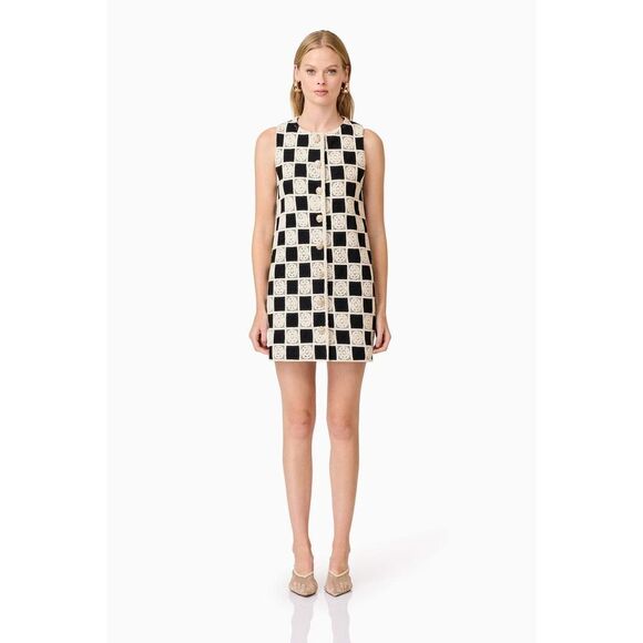 CURAAE Soho Crochet Mini Dress in Black & White Cocktail Brunch Size S NWT - Picture 3 of 8